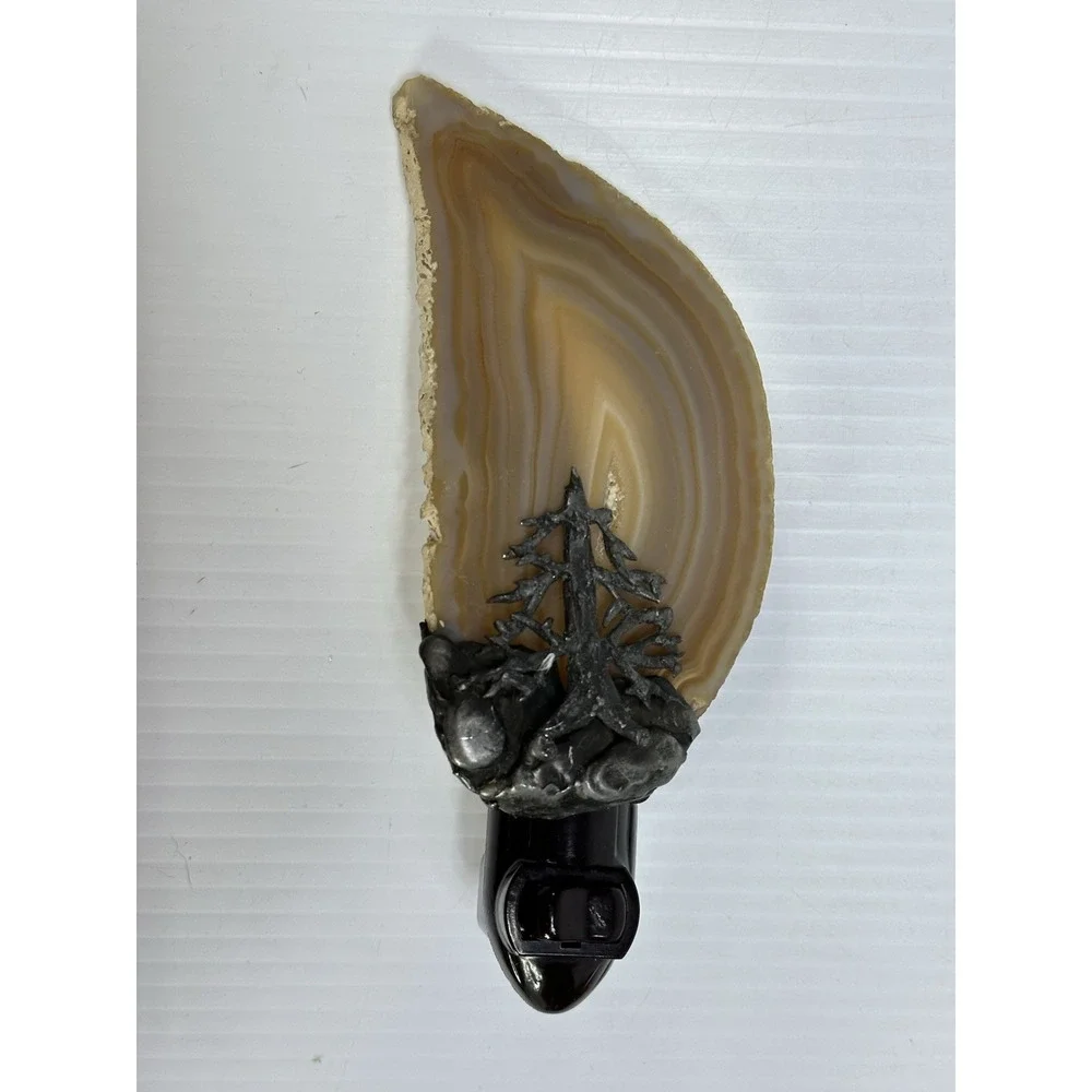 Vintage Agate Slice Nightlight Wall‎ Plug In Pine Tree Forest Mountain Decor
